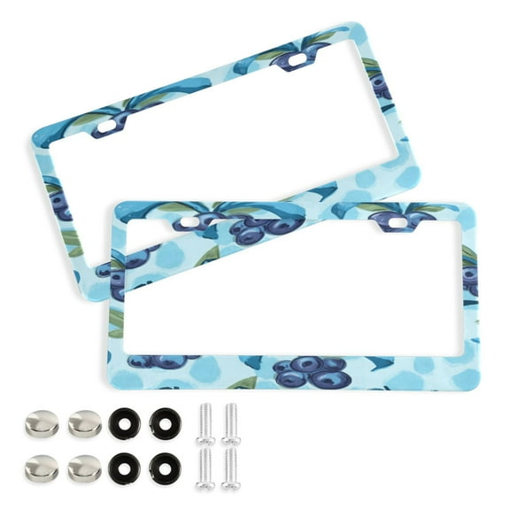 2 Pack Aluminum Alloy License Plate Frame Universal Car License Plate Cover with 2 Holes with Free Screws Cute Blueberry Pattern