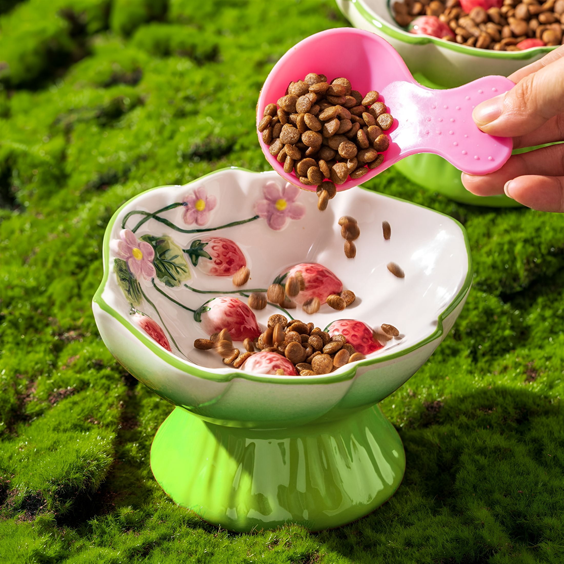 ACDANC 2026 New Ceramic Cat Slow Feeder,Cute Strawberry Shape Elevated Food Bowl,Shallow Raised Cat Dish,Anti Vomiting Whisker Fatigue Bowls Slow Feeder Bowl