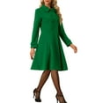 thumbnail image 4 of INSPIRE CHIC Women's Vintage Solid A Line Double Breasted Collared Winter Overcoat XS Green, 4 of 5