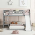 thumbnail image 2 of Bellemave Twin Over Twin Size Bunk Bed,Wood Floor Bunk Bed with Slide and Ladder for Teens (Gray), 2 of 11