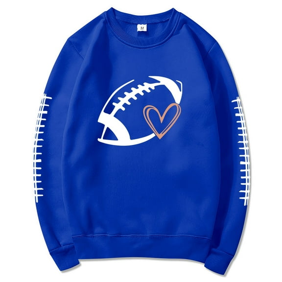 Holzkary Game Day Sweatshirts Women Football Sweatshirt Football Rugby T-Shirts Casual Game Day Fan Pullover Top Spring and Summer Lapel Art Round Neck Button Loose Pullover Tops Casual Shirt Blue L