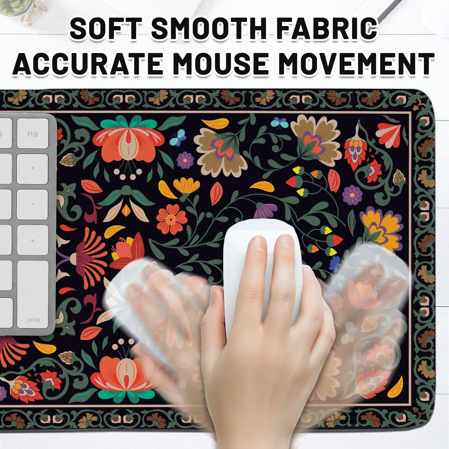 Vintage Flower Gaming Mouse Pad, Large Computer Keyboard RetroFloral Mousepad, Mouse Mat Big Non-Slip Base Stitched Edges, Desktop Mat Decor for Home Office 15.7”x 35.4” XXL Gift for Christmas