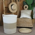 thumbnail image 4 of Sea Team Large Size Cotton Rope Woven Storage Basket Laundry Hamper with Handles, 14 x 20 inches, White & Mottled Khaki, 4 of 6