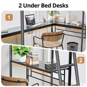 Triple Metal Bunk Bed,L-Shaped Metal Triple Bunk Bed with Desk and Shelf , Twin Over Twin Bunk Bed with Twin Loft Bed Attached , 3 Bed Bunk Beds for Small Space