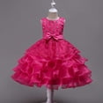 thumbnail image 2 of MGDXOX Girls Sleeveless Tulle Dress with Rhinestone Bodice Bow Waist and Tiered Skirt Formal Party Dress for Weddings Hot Pink 9-10Years, 2 of 6