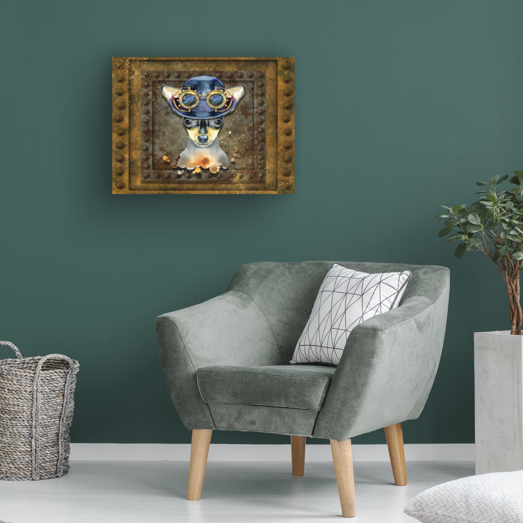 Canvas Wall Art - Tina Mitchell 'Steampunk Miniature Pinscher' Wall Art for Living Room, Bedroom, or Office Décor by Trademark Fine Art - 47 x 47 Inches