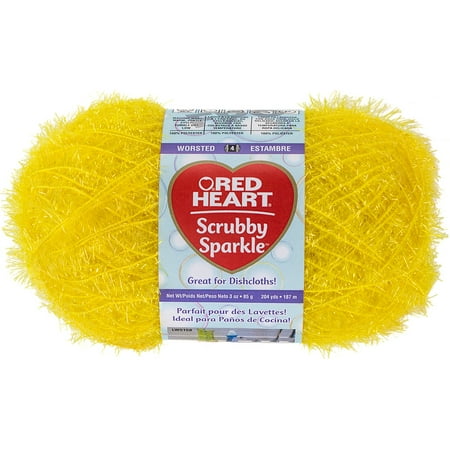 UPC: 0073650013706 | Red Heart Scrubby Sparkle Medium 100% Polyester Lemon Yarn  174 yd