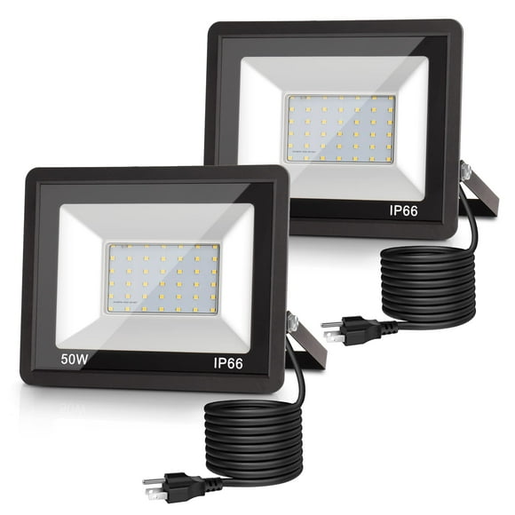 LOHAS Flood Lights Outdoor, Dusk to Dawn Floodlight, IP66 Waterproof Plug in Floodlights, 9.84-ft Cord, 6000K Daylight Work Light
