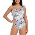 thumbnail image 2 of Picia Indigo Tie Dye Pattern Women's One Piece Swimsuits,One Shoulder Swimwear Asymmetric ,Ruffle Monokinis Bathing Suits,High Waisted Flattering Bathing Suits-Large, 2 of 8