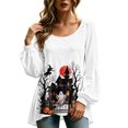 thumbnail image 2 of Halloween Shirts for Women Spooky Ghost Graphic Tunic Tops Long Balloon Sleeve Loose Casual Fall Blouses Holiday Party Costumes Apparel, 2 of 6