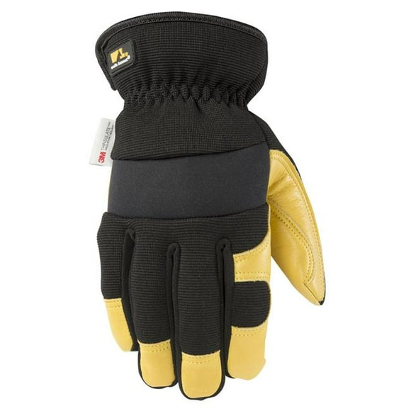 Wells Lamont 7003805 Mens Cowhide Leather Saddletan Grain Winter Work Gloves&#44; Black & Yellow - Extra Large