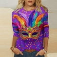 thumbnail image 2 of successthop Mardi Gras Plus Size Outfits Mask Print Casual Oversized Crewneck Shirts 3/4 Sleeve Lightweight Outfits 3XL, 2 of 5