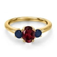 thumbnail image 3 of Gem Stone King 18K Yellow Gold Plated Silver Red Rhodolite Garnet and Blue Sapphire Engagement Ring for Women | 1.34 Cttw | Oval 7X5MM | Gemstone January Birthstone | Size 6, 3 of 6
