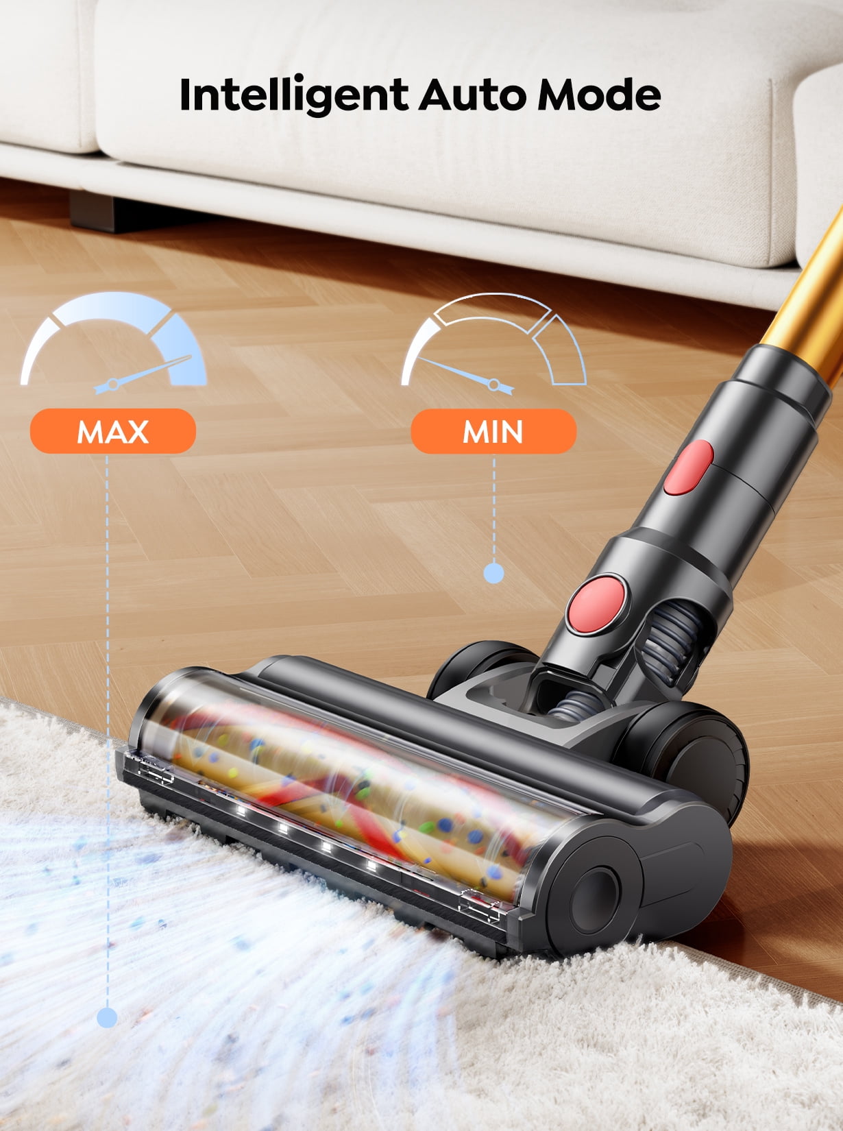 Buture Cordless Stick Vacuum Cleaner, 650W 65KPA 60Mins Runtime Lightweight Pet Vacuum for Carpet Pet Hair Hardwood Floor
