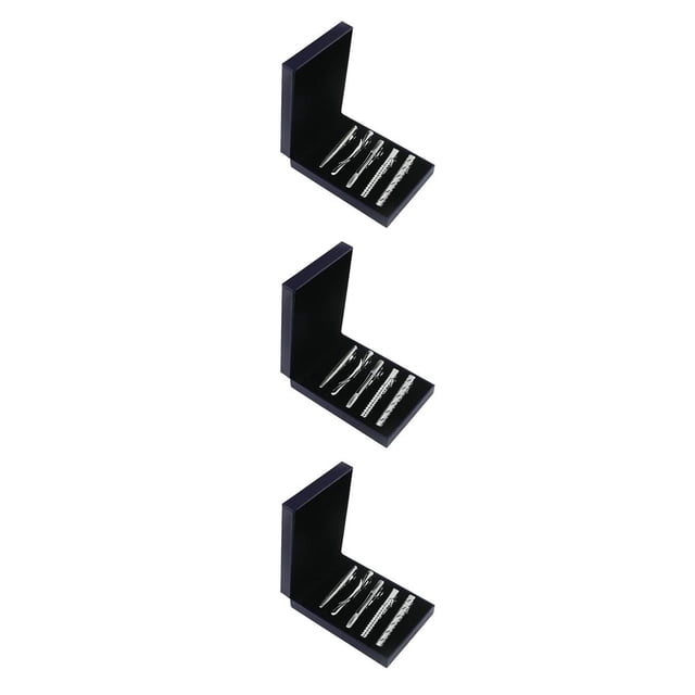 Qarigey 5 Pieces Silver Brushed Tie Bar Formal Clasp Necktie Box Men Clip Black with Type1