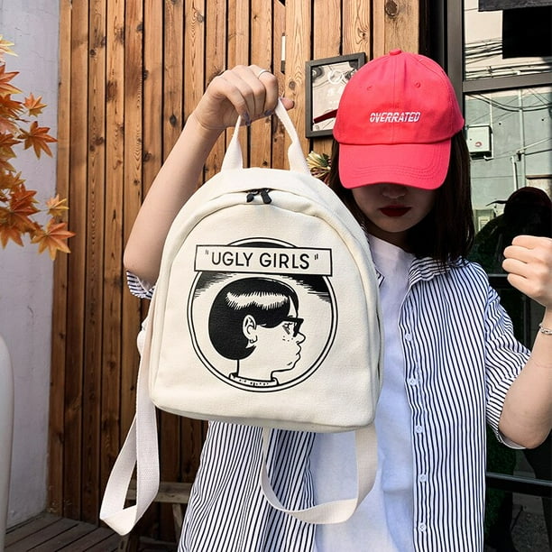 Mochila pequena de lona con estampado de Ugly Girls para mujer bolso de hombro de tela de algodon Simple ecologico Mini bolsas de viaje Fivean unisex Walmart en linea