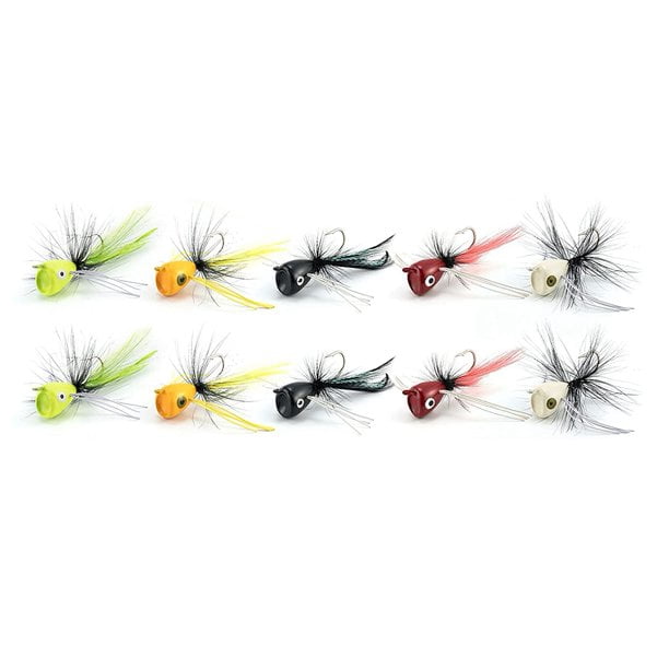 10 UNIDS Poppers de Pesca con Mosca, Señuelos de Pesca Topwater Bass Crappie Bluegill Panfish Trucha Salmón Perca Steelhead Moscas PIX-LINK pescar