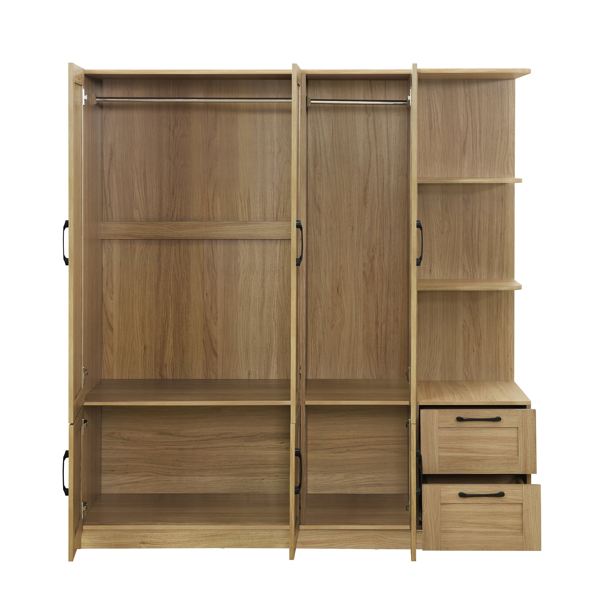 Euroco Modern Wood 3-Door Wardrobe with Drawers and Shelves for Kids Adults, Natural