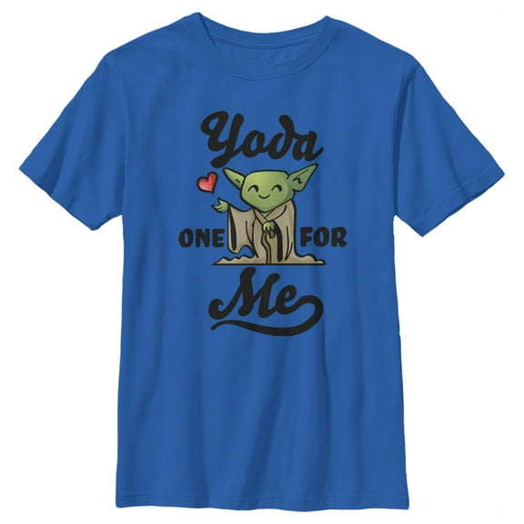 Boy's Star Wars Valentine's Day Yoda One for Me Cartoon Graphic Tee Royal Blue X Small