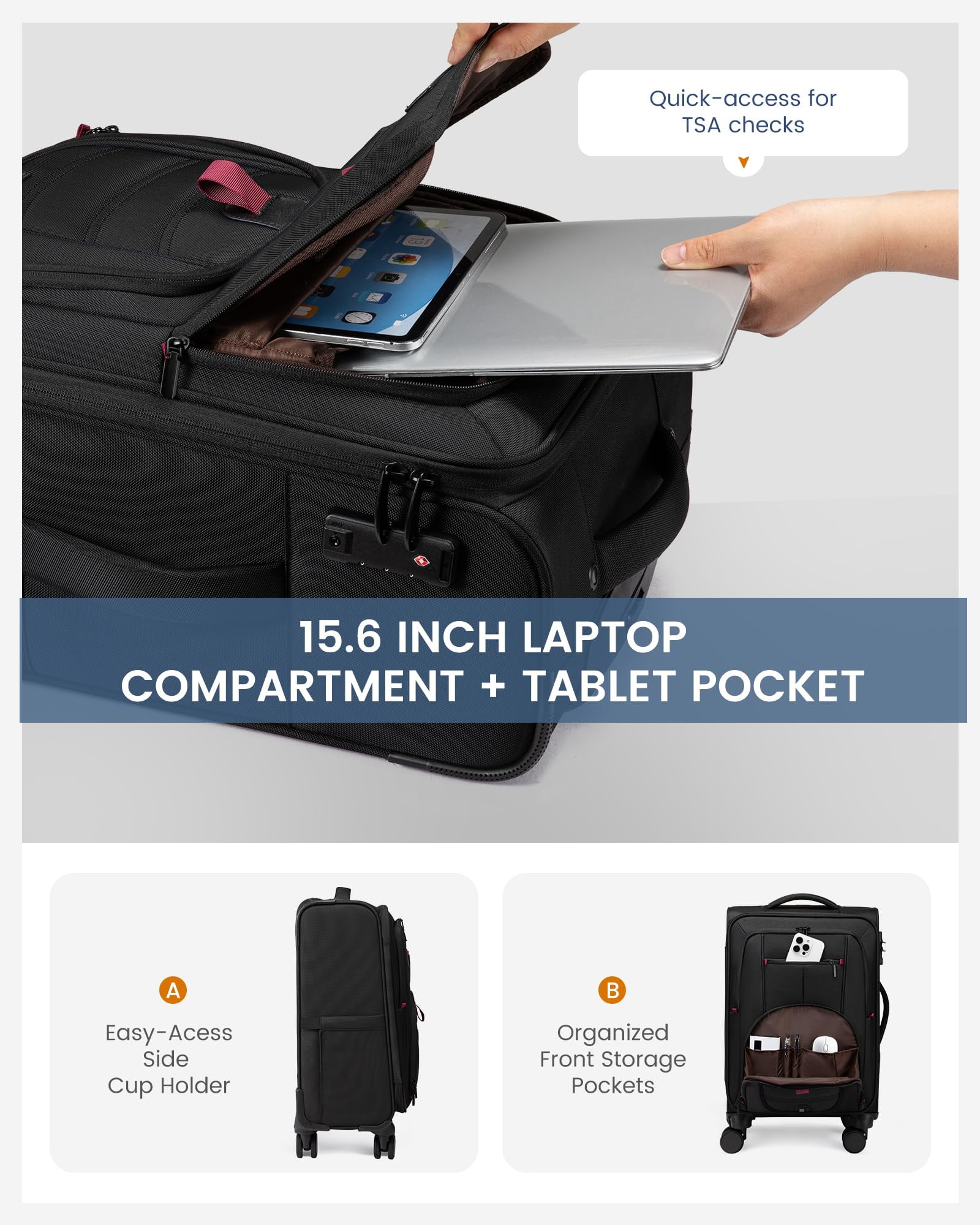 LOVEVOOK Carry On Luggage 22x14x9 Airline Approved, 22-Inch Suitcases with Spinner Wheels, Soft side Luggage with TSA Lock for Men Women Business Trip, Lightweight Large Capacity Luggage for Travel