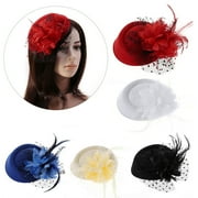 Fascinator Hats for Women Pillbox Cap with Flower Feather Mesh Veil and Hair Clip Cocktail Tea Party Headwear Headdress