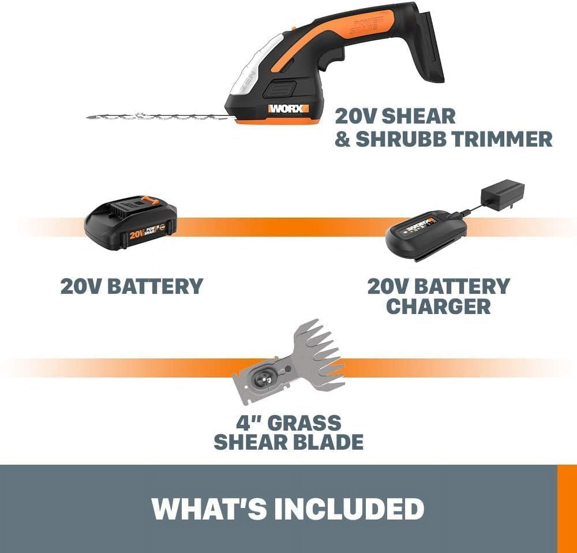 2-in-1 Cordless Hedge Trimmer, 8" Shrubber & 4" Grass Shear with Battery Charger
