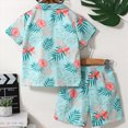 thumbnail image 4 of KPOPLK Summer Toddler Boy Clothes Baby Hawaiian Outfits Set Short Sleeve Shirt + Elastic Waist Shorts Summer Beach Clothing(5 Years,Mint Green), 4 of 9
