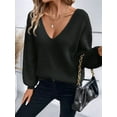 thumbnail image 5 of Women Off the Shoulder V Neck Sweater Top Fitted Long Sleeve Shirt Tie Back Sweater Black XL, 5 of 8