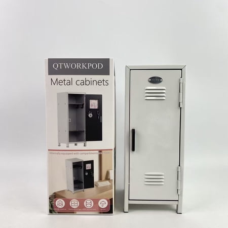 QTWORKPOD Metal cabinets Mini Locker with Lock & Keys Stickers Metal Small Locker for Desktop Girls Lockbox Desktop Storage Organizer Money Safe and Cash Lock Box for Girls Safe White
