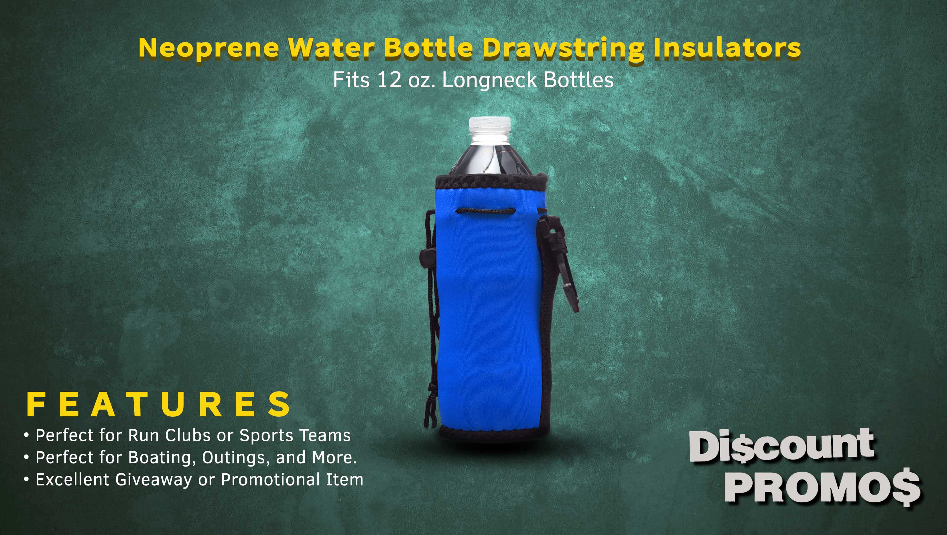 10 Neoprene Water Bottle Drawstring Insulators Pack - 12 oz. Longneck, Hook - Royal Blue