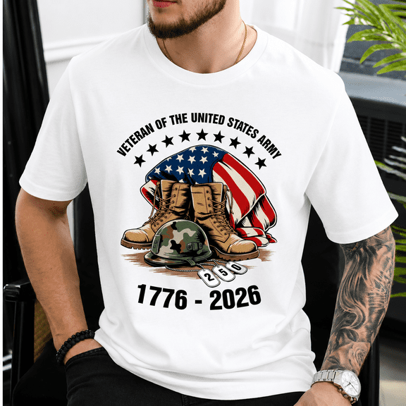 Veteran Of The United States Army 1776-2026 Shirt, USA 250th Anniversary Patriotic Veteran T Shirt, Military Boots American Flag Graphic Tee
