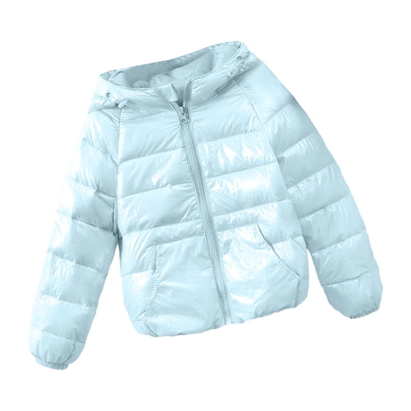 WELOIJEVBE Girls Winter Coat Girls Metallic Shine Hooded Jacket Packable Warmth Padded Winter Coat Girls Winter Clothes