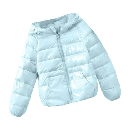 Tisuna Boys Girls Padded Jacket Child Solid Color Long Sleeve Hooded Coat Lightweight Soft Autumn Winter Kids Zipper Jacket Sky Blue Size 12-18 Months
