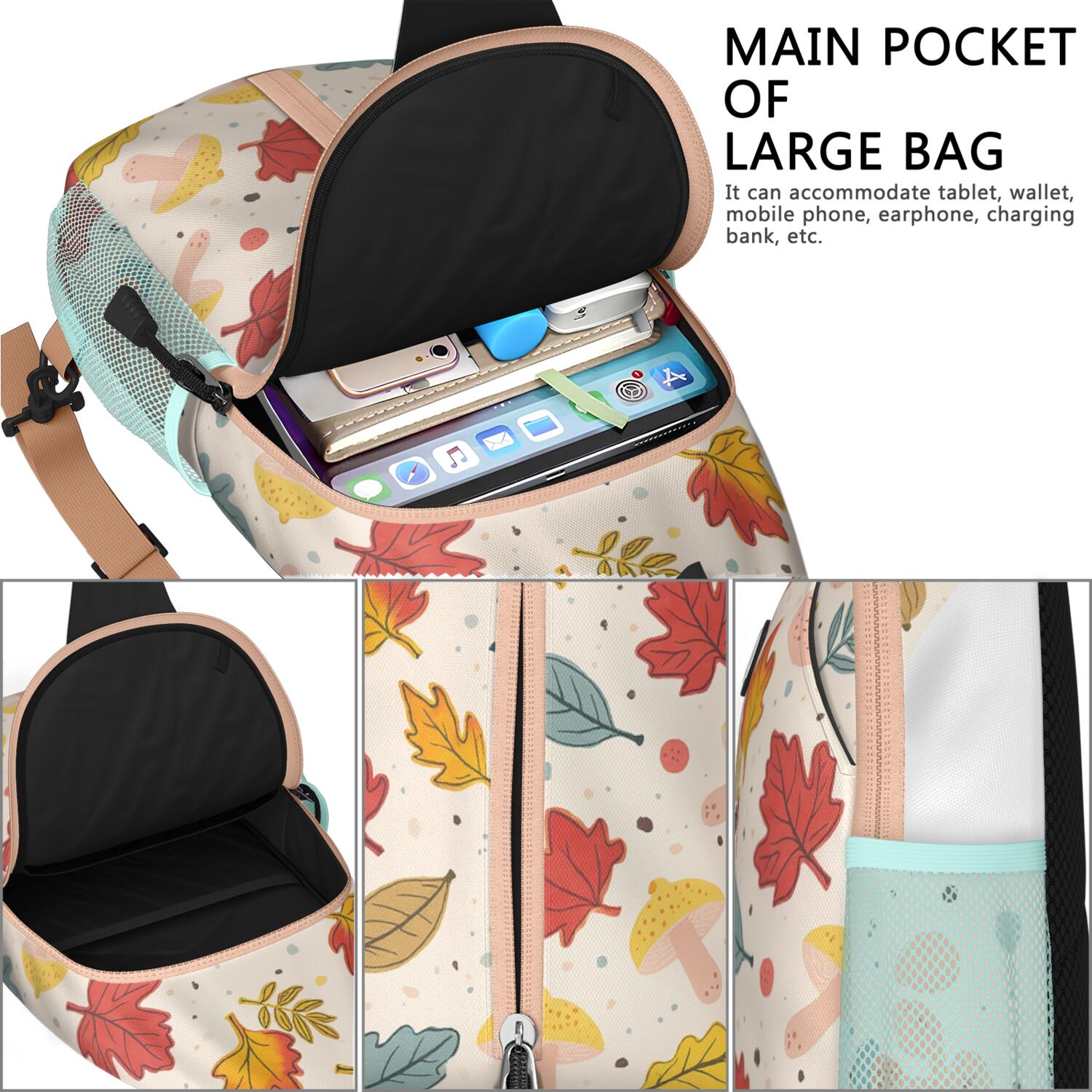 Chest Bag Crossbody Shoulder Bag Small BackpackTravel Sling Bag for Men Women Travelers Mushroom
