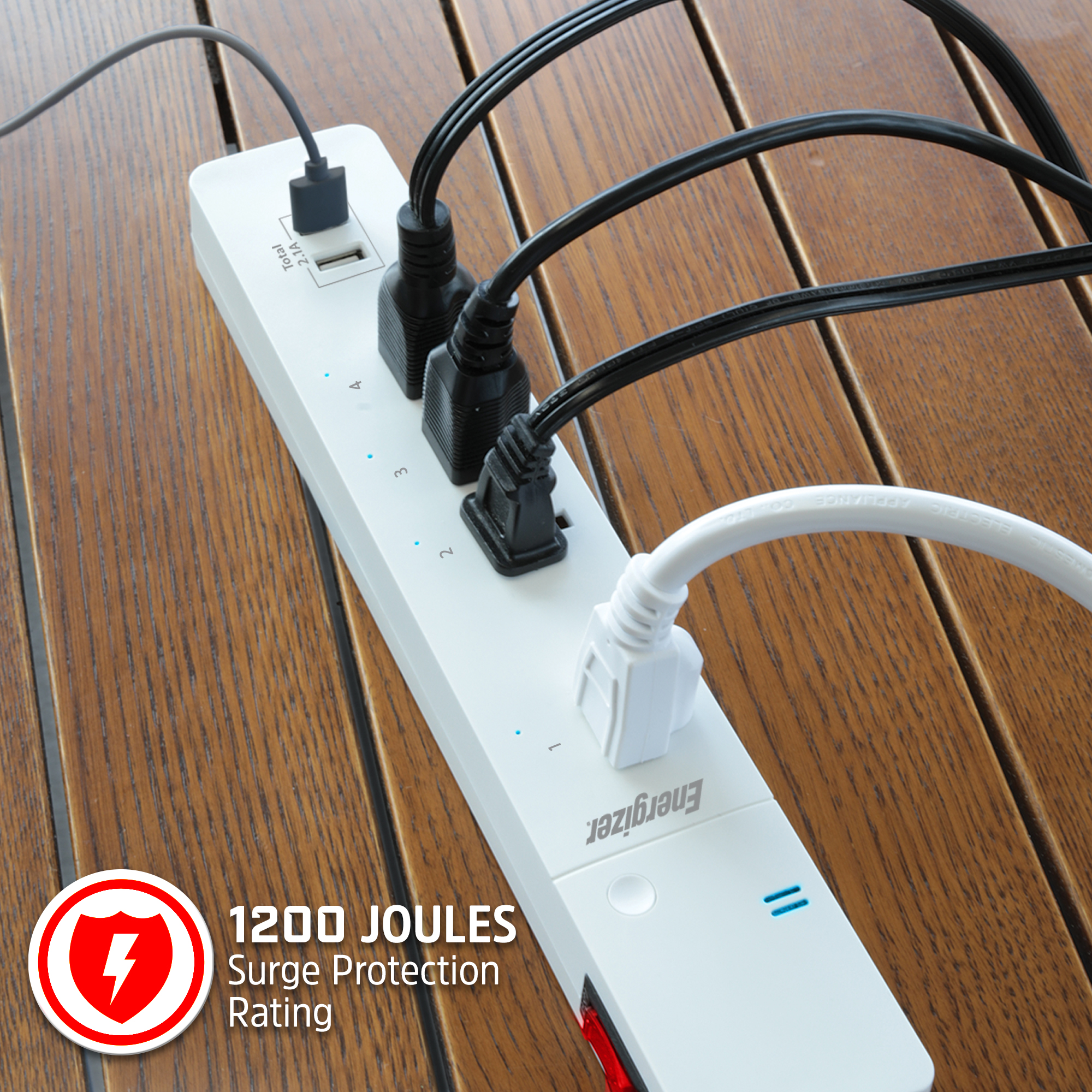Smart Wi-Fi 4 Outlet 2 USB Power Strip, 1,200 Joules, Powers 4 Separate Items, Charge Compatible Devices