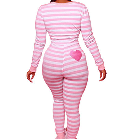 CenturyX Womens one-piece Pajamas Jumpsuits Striped One Piece Sleepwear Long Sleeve V Neck Bodysuit