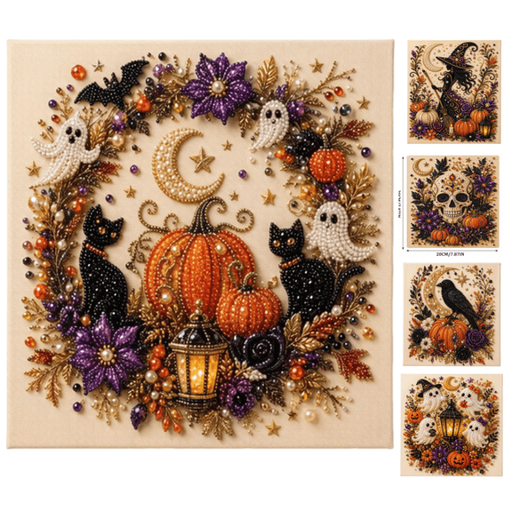 Halloween Ghost Pearl Art Kit, 3D Pearl Diamond Art Kits for Adults DIY | DIY Pearl Art Kit with Shimmering Pearl Beads, Complete Tools Included, 5 Halloween Designs for Seasonal Home Decor, Gifts