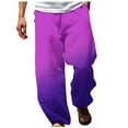 thumbnail image 2 of Holloyiver Men's Joggers Cargo Pants Summer Casual Fashion Gradient Printing Elastic Waist Straight Trousers Ripped Denim Pants for Men For Purple,M, 2 of 5