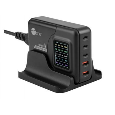 SIIG 200W GaN PD Charger with Charging Display - 3x USB-C   2x USB-A - USB-C Power Adapter - Portable USB Type-C Charger - Black AC-PW1Y11-S1
