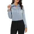 thumbnail image 5 of Allegra K Women's Satin Ruffle Tie Neck Long Sleeve Work Office Blouse Top, 5 of 6