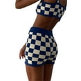 thumbnail image 2 of KOMOO Women Knitted Shorts Outfits Plaid Camisole with Elastic Waist Shorts Suits Summer 2Pcs Sets, 2 of 5