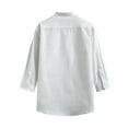 thumbnail image 4 of FRSASU Button Down Shirt for Men 3/4 Sleeve Casual Tops Solid Color Pocket Stand-up Collar Blouse Shirt White M, 4 of 4