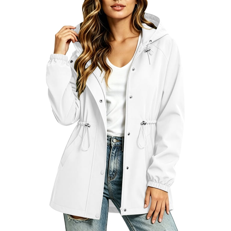 windbreaker jacket windbreaker damen warm Womens Windbreaker Jacket Outdoor Plus Size Hooded Long Sleeve Solid Color  Waterproof Lightweight Warm Rain Jacket Raincoat Sport Waterproof  Windbreaker
