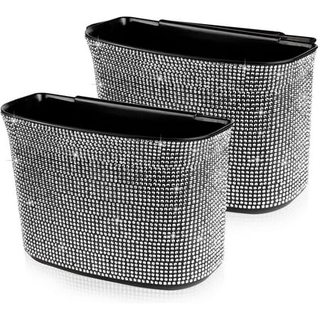 eing Car Trash Can Bling Crystal Auto Storage Pockets,100% Leak Proof Car Trash Container Bin Car Garbage Bag Hanging for Backside/Gearshift/Center Console,(2 - Pack, White)