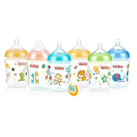 Nuby 9 oz Natural Touch SoftFlex Natural Nurser Bottles 6 Pack, Colors May Vary