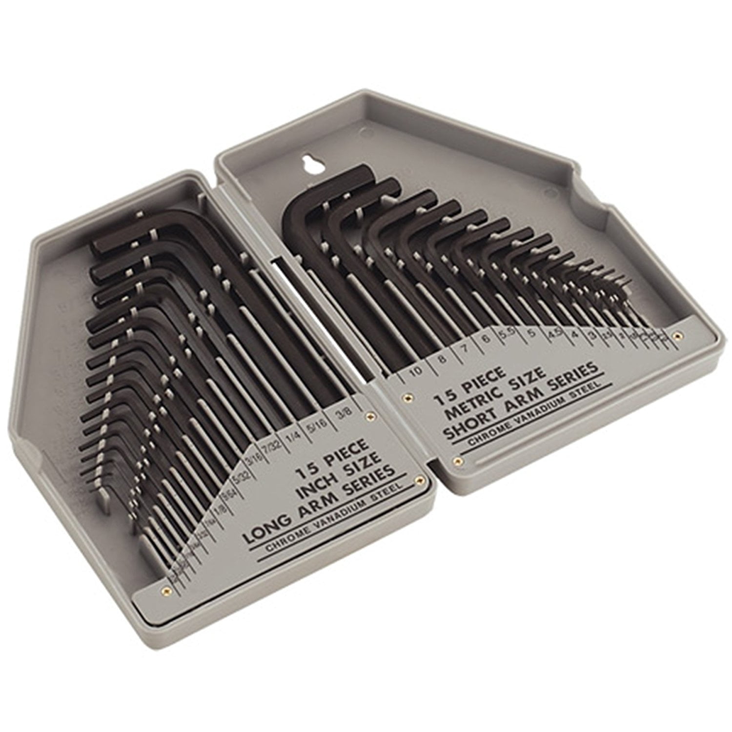 30 Pc Combo Hex Key Allen Wrench Set SAE Metric Long and Short Arm with Storage Case