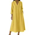 thumbnail image 2 of Tqcoqu Women's V Neck Linen Blend Maxi Dress 3/4 Sleeve Loose Casual Dress,Yellow,Women's S-XXXL, 2 of 7