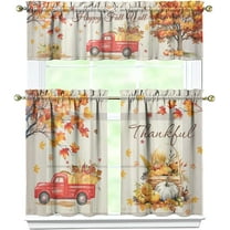 Fall Pumpkin Kitchen Curtains Valances and Tiers Set for Windows, Autumn Truck Maple Leaves Bathroom Window Curtain Valance 3 Piece Sets,Thanksgiving Kitchen Decor for Living Room,54''''x 36''''