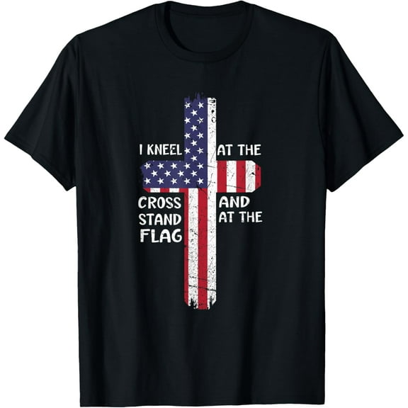 Kneel Cross At The Cross Memorial Day Never Forget Veteran T-ShirtMen and women, Black T-shirt, size: Extra large
