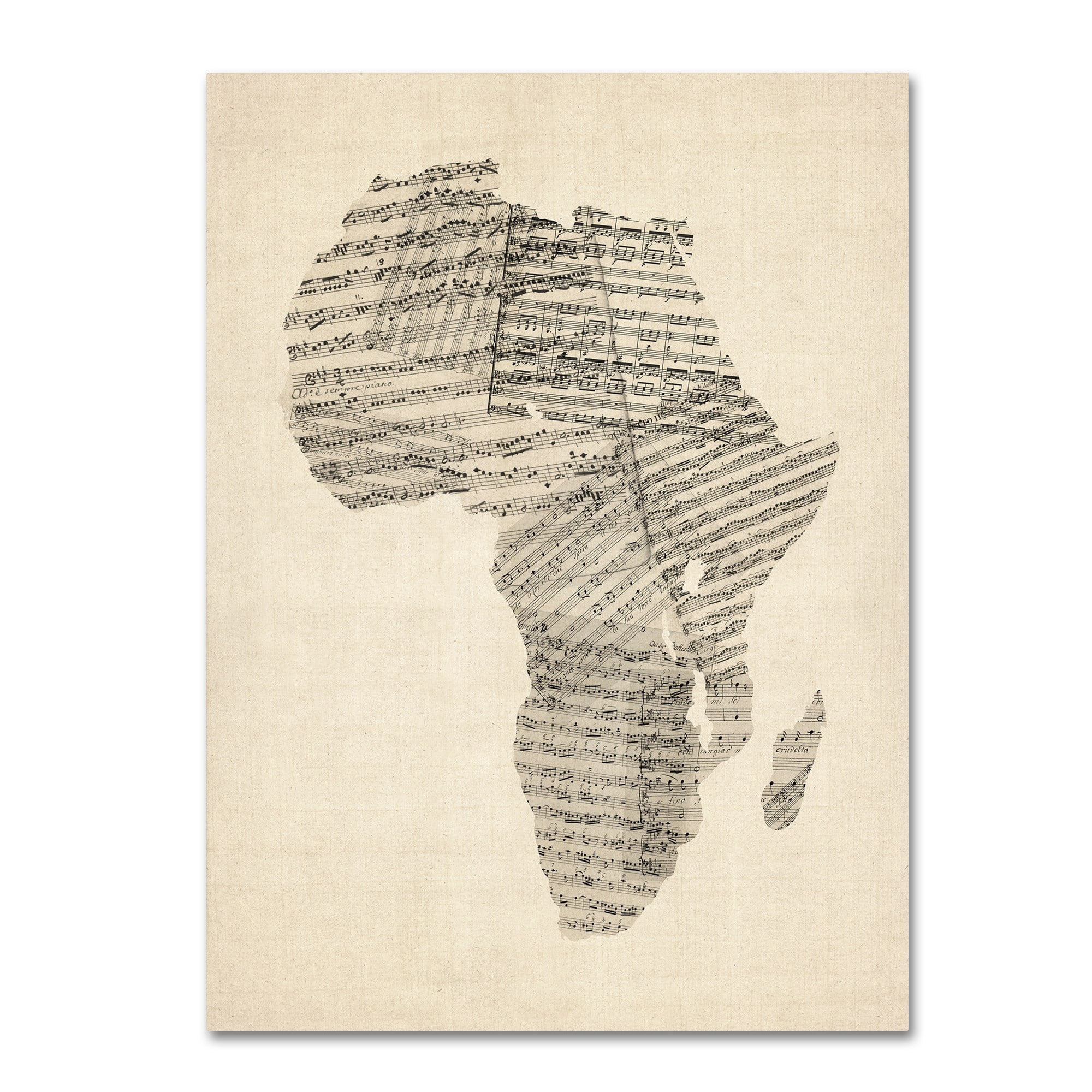 Trademark Fine Art "Old Sheet Music Map of Africa" Canvas Art by Michael Tompsett
